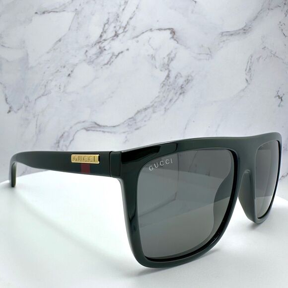 New GUCCI Sunglasses Black Square Aviator Gold Plate Engraved Logo Web Arm GUCCI - Picture 13 of 16